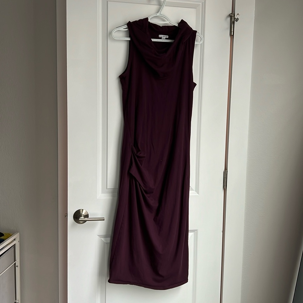 wine colored cowl neck dress. beautiful on!